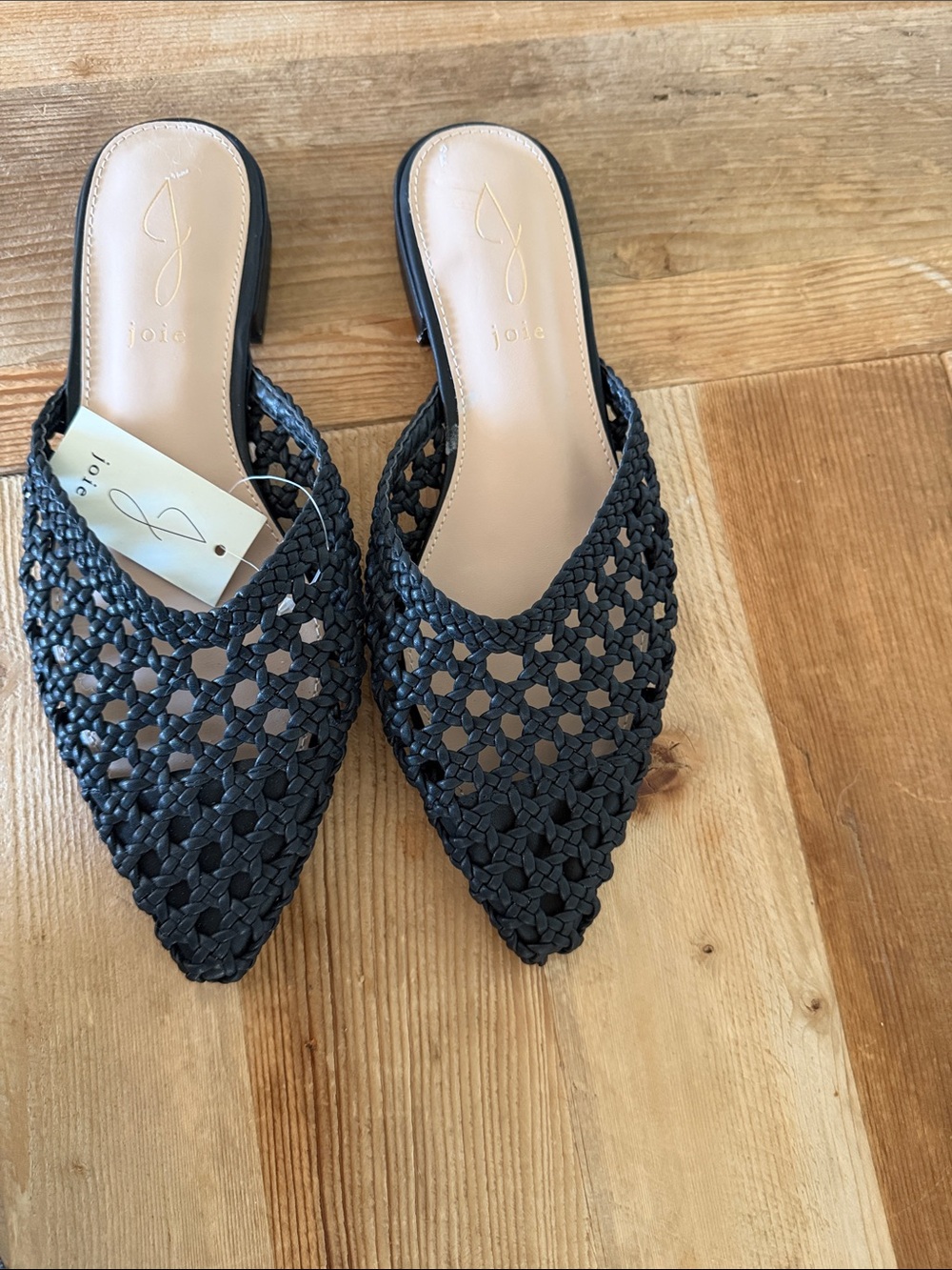 Joie Black Woven Pointed-Toe Slip-On Mules